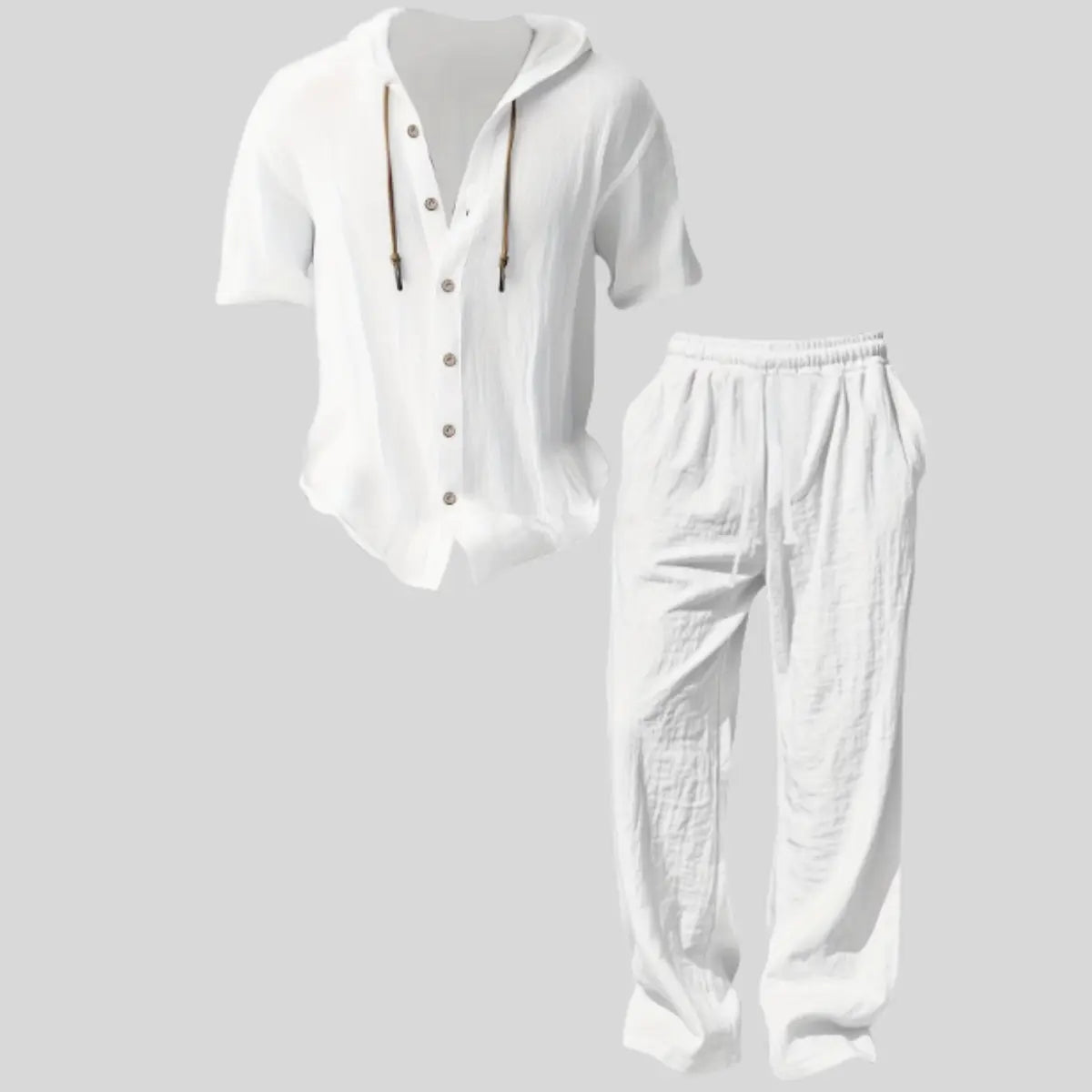 Conjunto ligero de dos piezas para hombre con capucha, estilo casual para vacaciones, tela fina holgada y transpirable, sudadera con capucha y pantalón de pierna ancha, para uso en verano