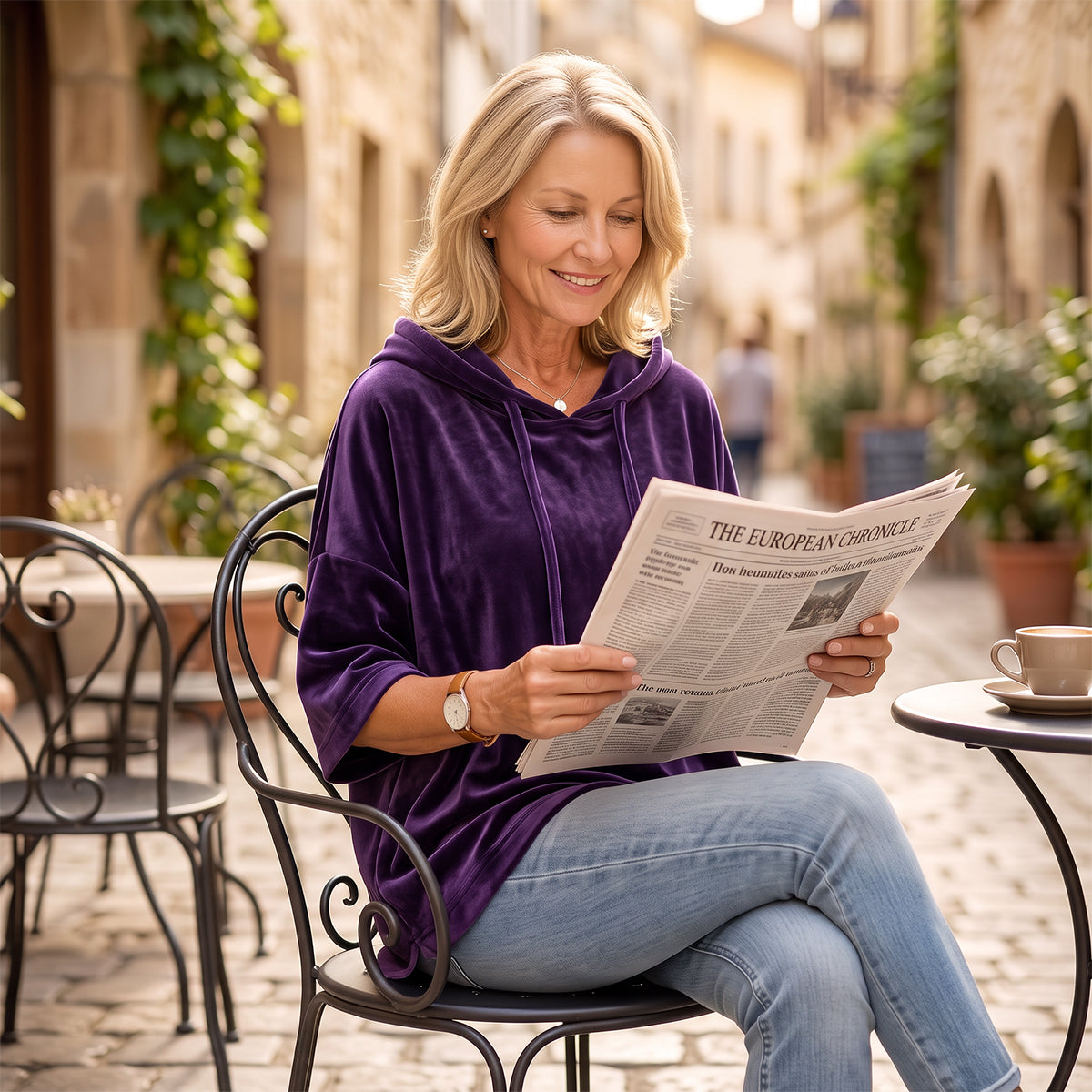 Women’s 3/4 Sleeves Minimalist Velour Hoodie Top