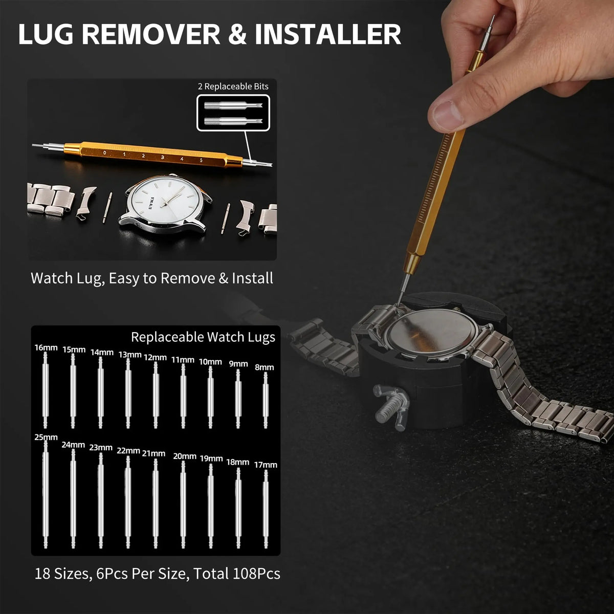 ⚡Watch Repair Tool Kit - Watch Battery Replacement & Strap Disassembly Tools, Case Opener, Spring Bar & Pin Remover