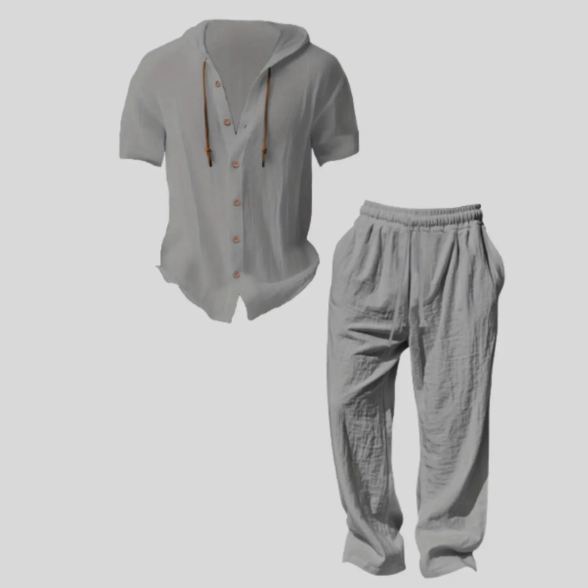 Conjunto ligero de dos piezas para hombre con capucha, estilo casual para vacaciones, tela fina holgada y transpirable, sudadera con capucha y pantalón de pierna ancha, para uso en verano