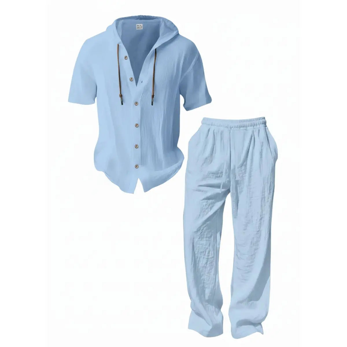 Conjunto ligero de dos piezas para hombre con capucha, estilo casual para vacaciones, tela fina holgada y transpirable, sudadera con capucha y pantalón de pierna ancha, para uso en verano