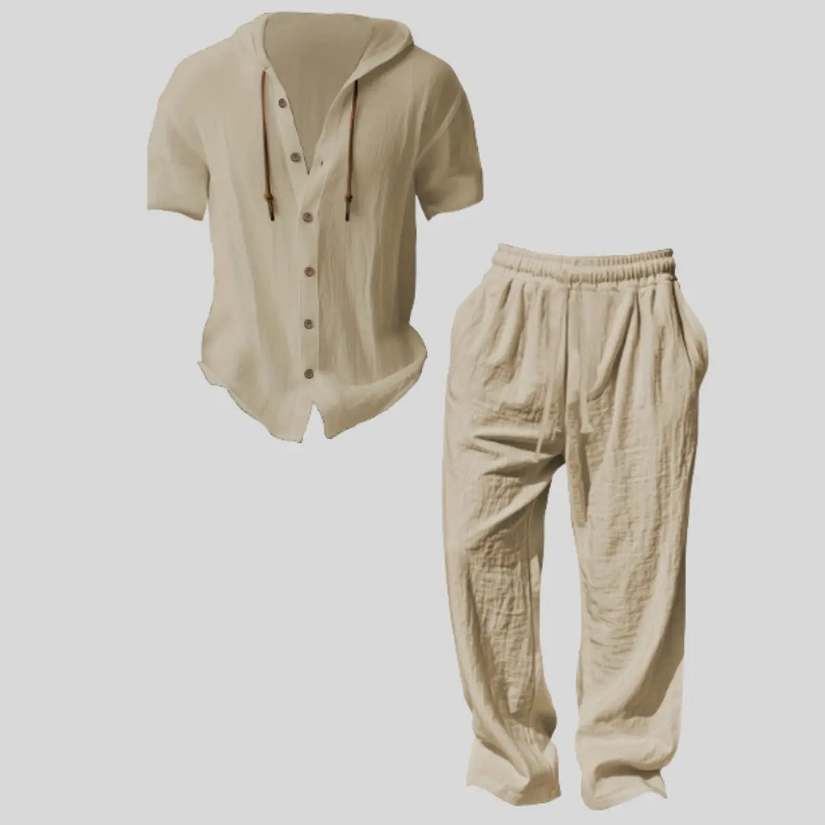 Conjunto ligero de dos piezas para hombre con capucha, estilo casual para vacaciones, tela fina holgada y transpirable, sudadera con capucha y pantalón de pierna ancha, para uso en verano