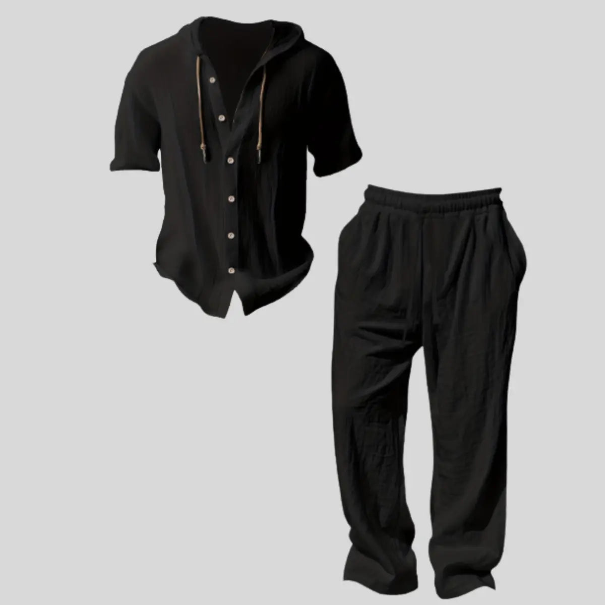 Conjunto ligero de dos piezas para hombre con capucha, estilo casual para vacaciones, tela fina holgada y transpirable, sudadera con capucha y pantalón de pierna ancha, para uso en verano