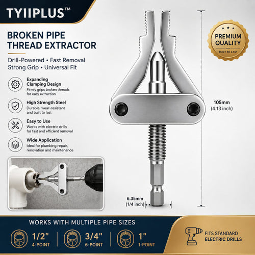 Drill-Powered Broken Pipe Thread Extractor – Universal 1/2", 3/4" & 1" Broken Pipe Nipple Remover Tool