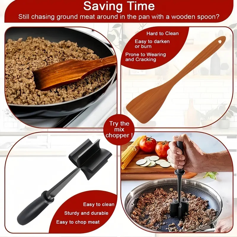 Ground Meat Masher, Heat-Resistant Handheld Meat Chopper, Kitchen Gadget & Accessory, Versatile Kitchen Tool, Kitchen Utensils for Hamburger Prep, Gift Idea for Summer