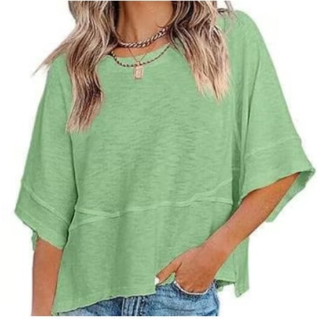 Summer Special Offer-Panel Solid Color Flared Sleeve T-Shirt