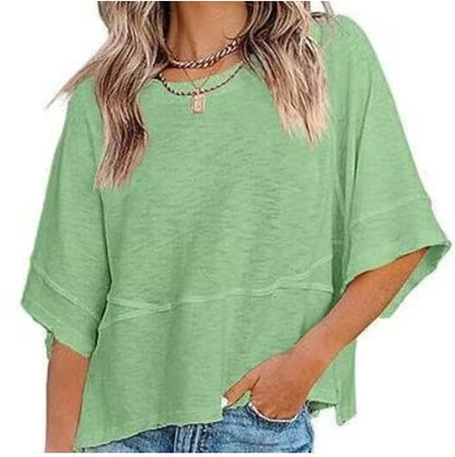 Summer Special Offer-Panel Solid Color Flared Sleeve T-Shirt