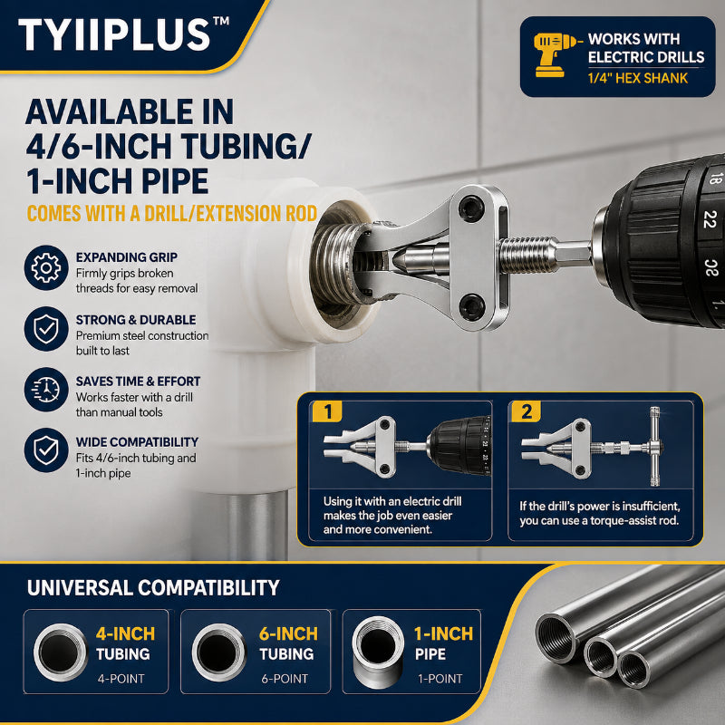 Drill-Powered Broken Pipe Thread Extractor – Universal 1/2", 3/4" & 1" Broken Pipe Nipple Remover Tool