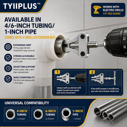 Drill-Powered Broken Pipe Thread Extractor – Universal 1/2", 3/4" & 1" Broken Pipe Nipple Remover Tool