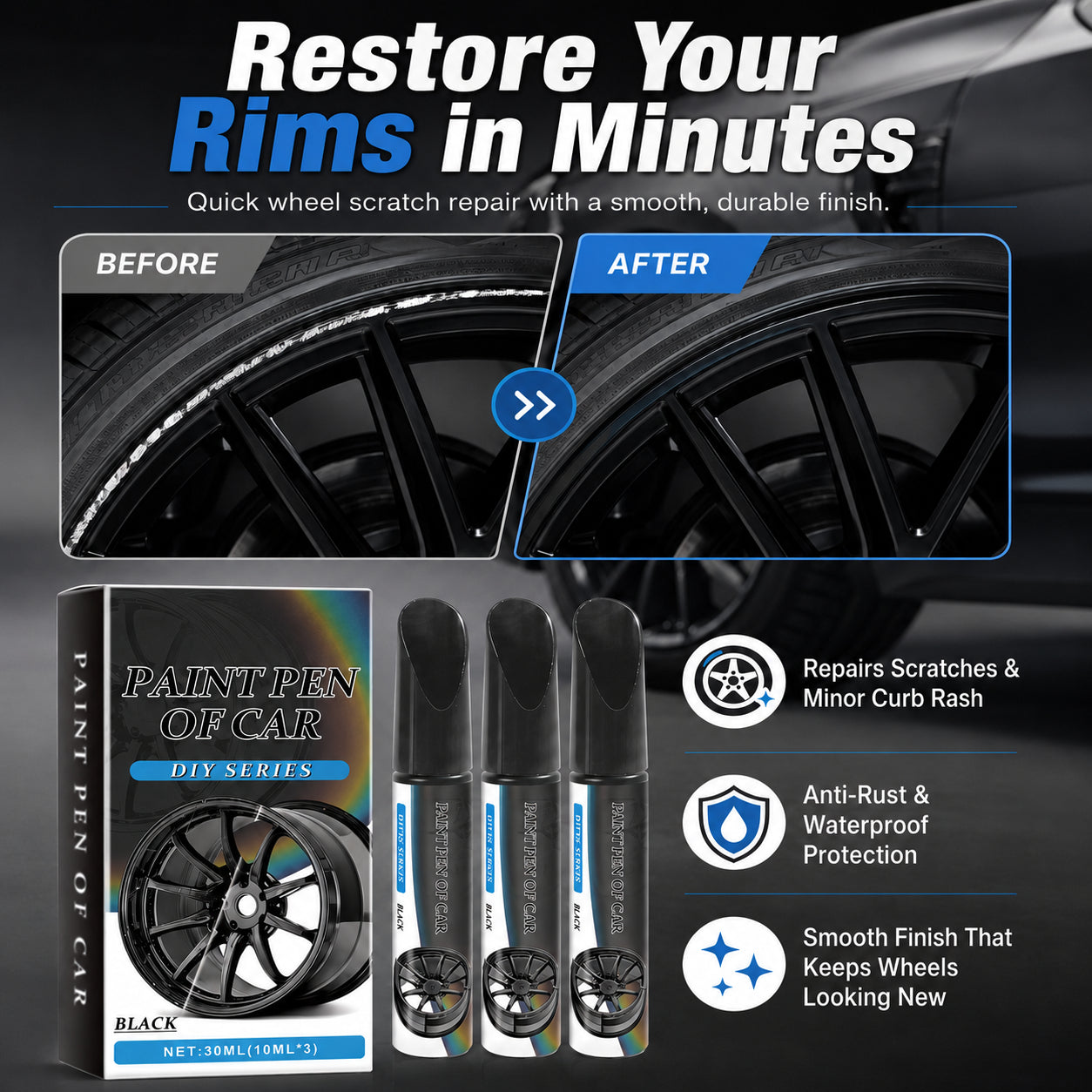 Wheel Scratch Repair Pen — Fix Curb Rash in 10 Min | Rust-Proof Formula