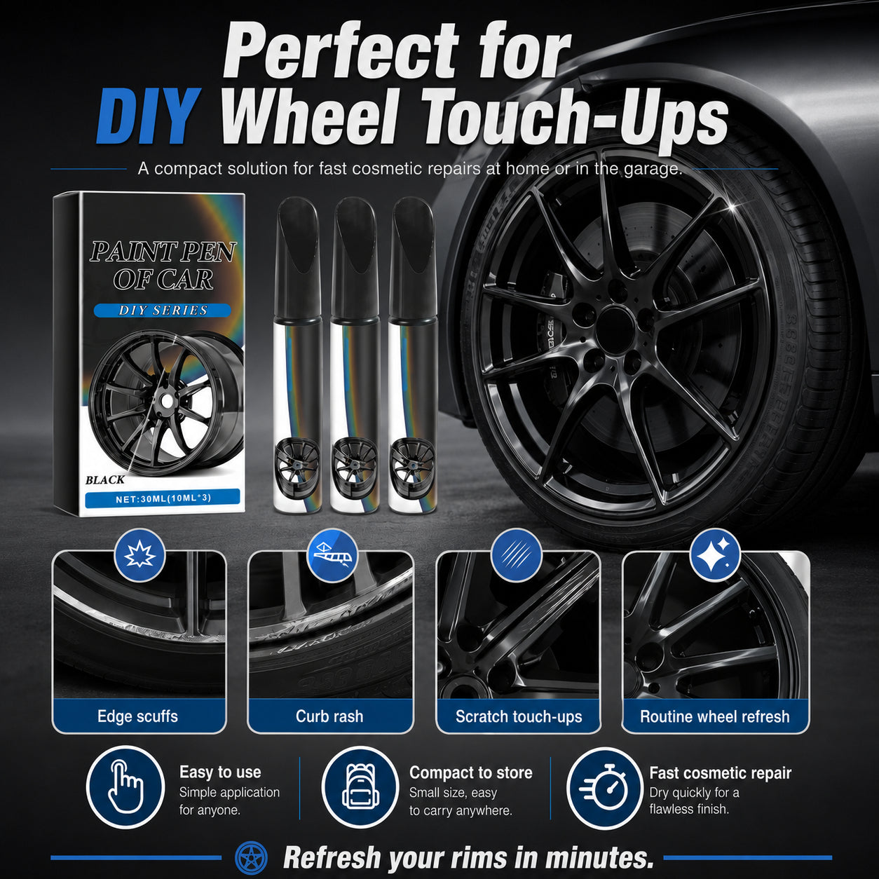 Wheel Scratch Repair Pen — Fix Curb Rash in 10 Min | Rust-Proof Formula
