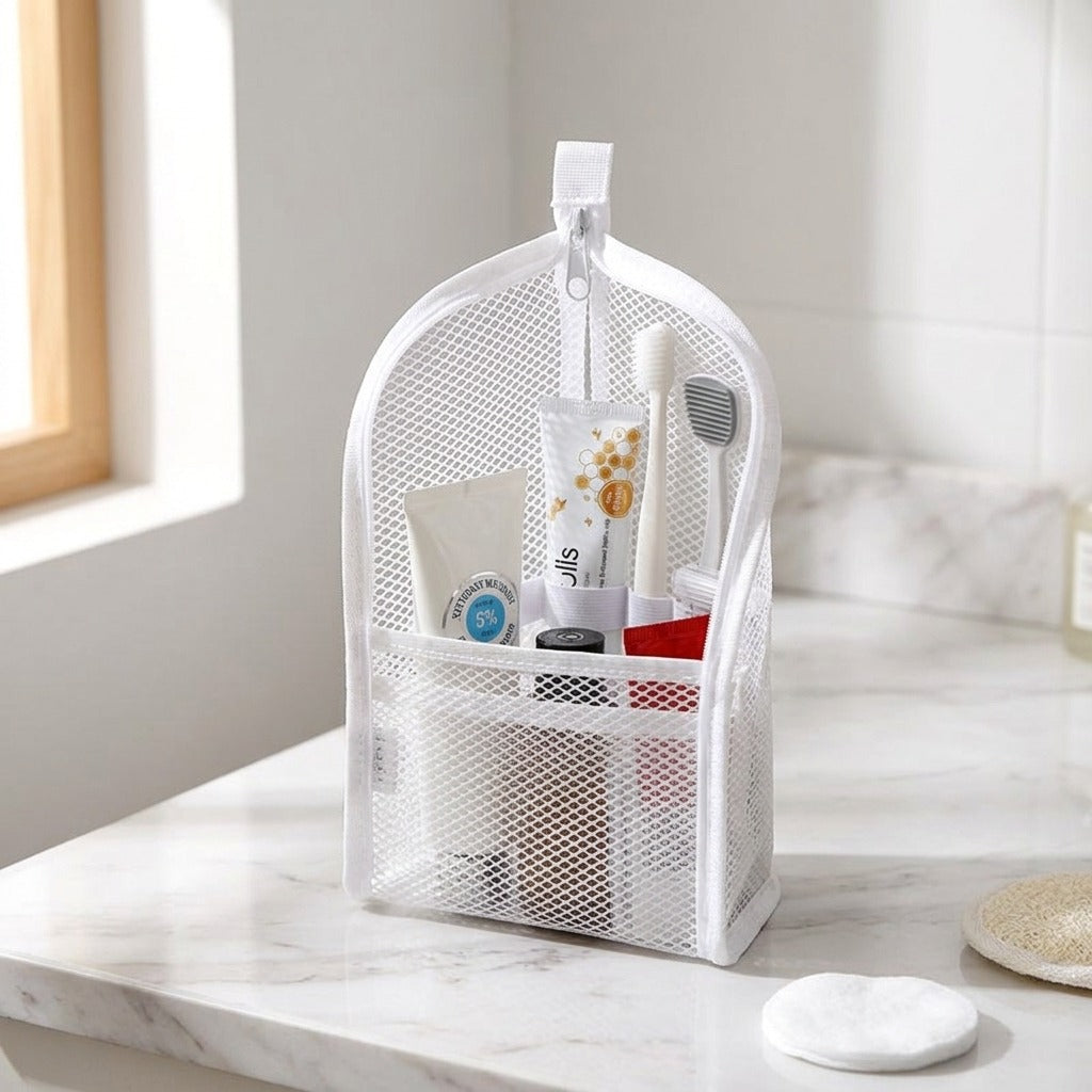 🎒 Neceser de malla con cremallera - 2x1 - Bolsa organizadora de cosméticos de viaje con múltiples bolsillos