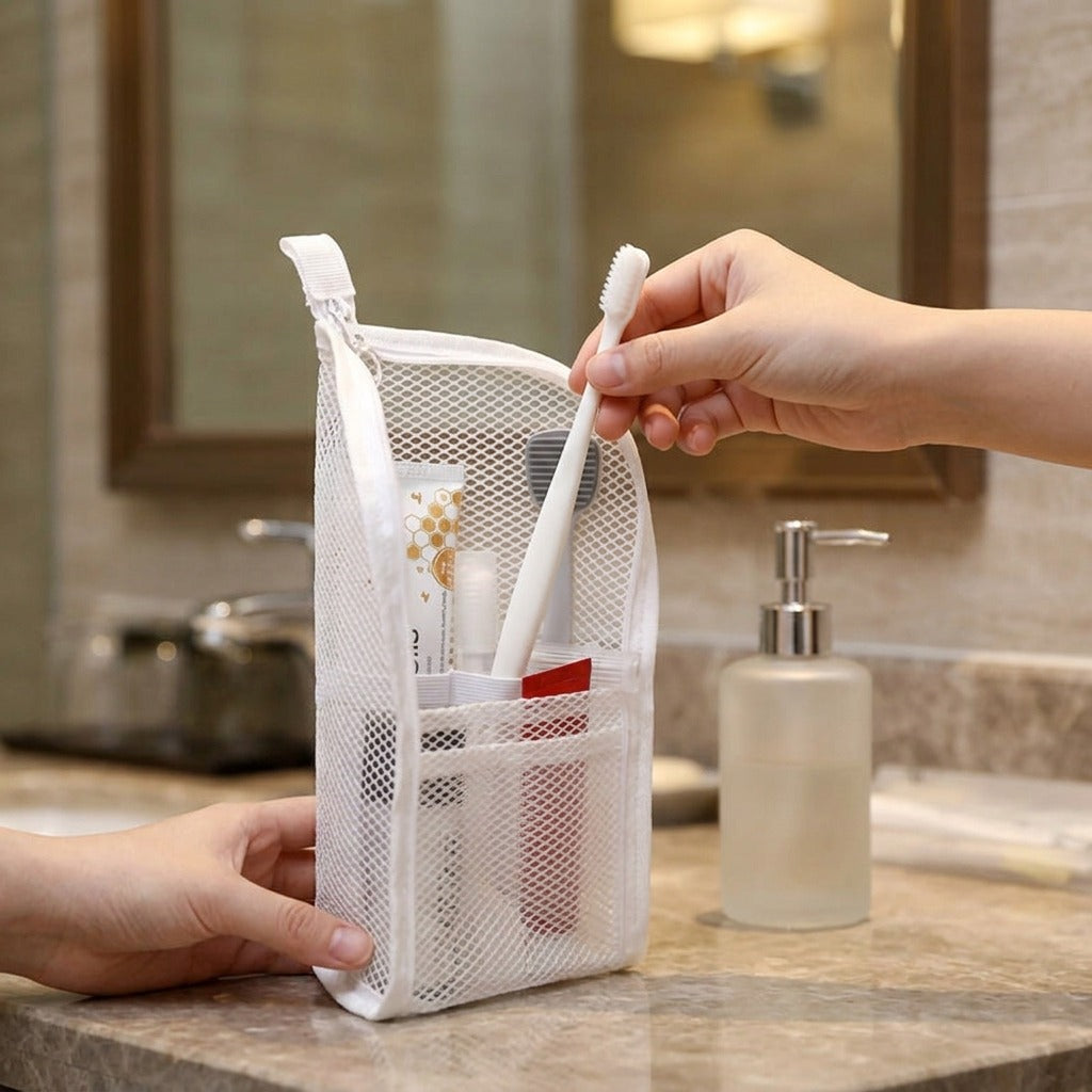 🎒 Neceser de malla con cremallera - 2x1 - Bolsa organizadora de cosméticos de viaje con múltiples bolsillos