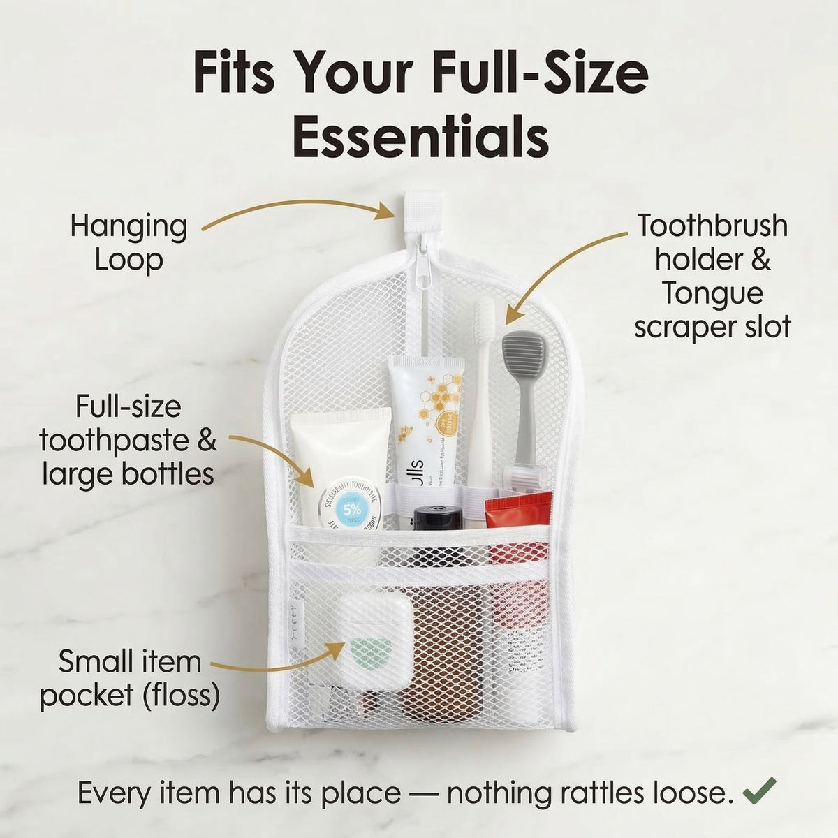 🎒 Neceser de malla con cremallera - 2x1 - Bolsa organizadora de cosméticos de viaje con múltiples bolsillos