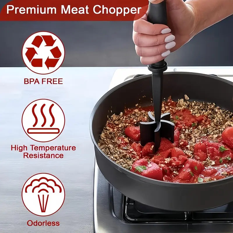 Ground Meat Masher, Heat-Resistant Handheld Meat Chopper, Kitchen Gadget & Accessory, Versatile Kitchen Tool, Kitchen Utensils for Hamburger Prep, Gift Idea for Summer