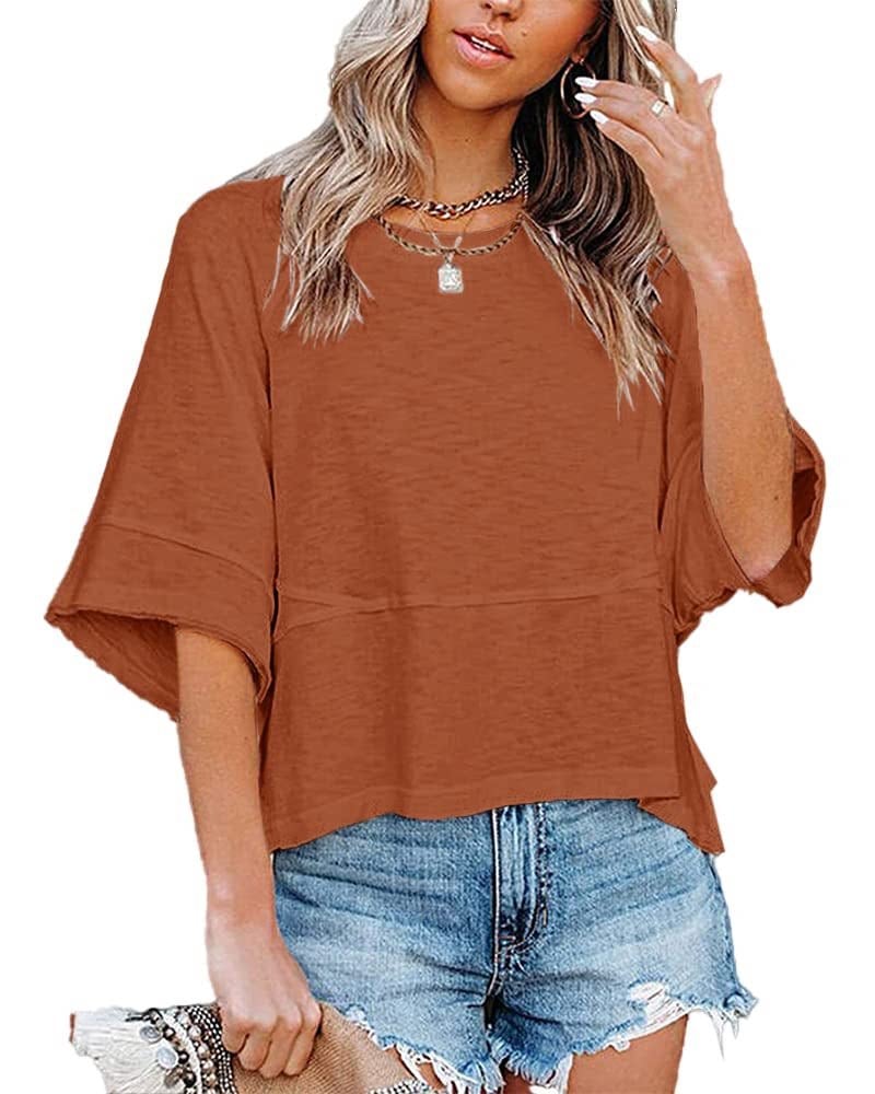 Summer Special Offer-Panel Solid Color Flared Sleeve T-Shirt