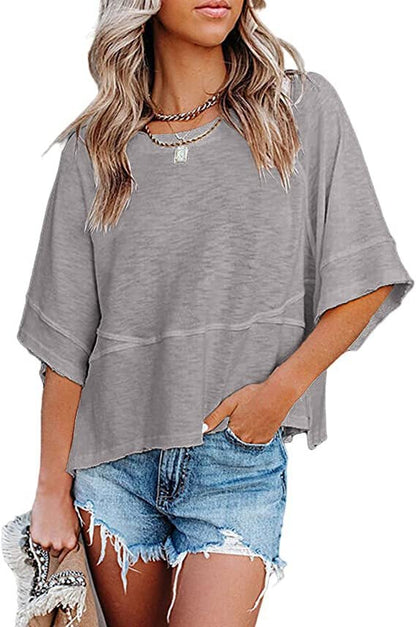 Summer Special Offer-Panel Solid Color Flared Sleeve T-Shirt