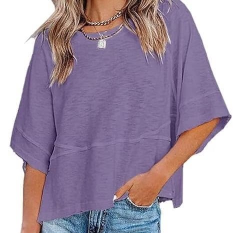 Summer Special Offer-Panel Solid Color Flared Sleeve T-Shirt