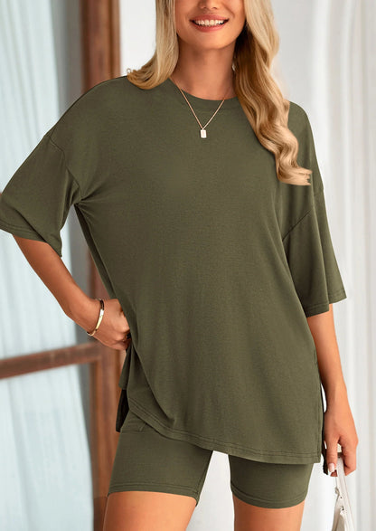 Women's Two Piece Lounge Set Summer Casual Oversized Shirts