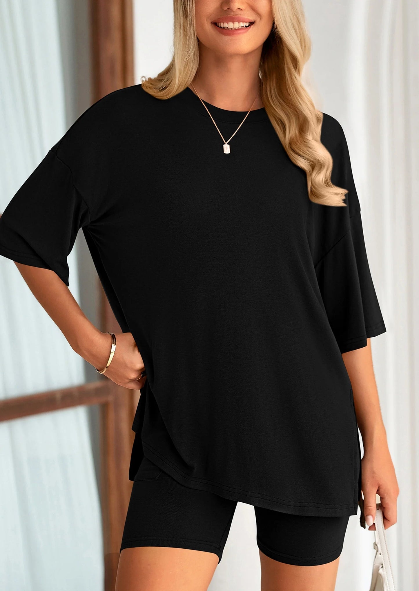 Women's Two Piece Lounge Set Summer Casual Oversized Shirts