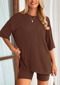 Women's Two Piece Lounge Set Summer Casual Oversized Shirts