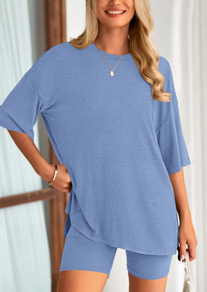 Women's Two Piece Lounge Set Summer Casual Oversized Shirts