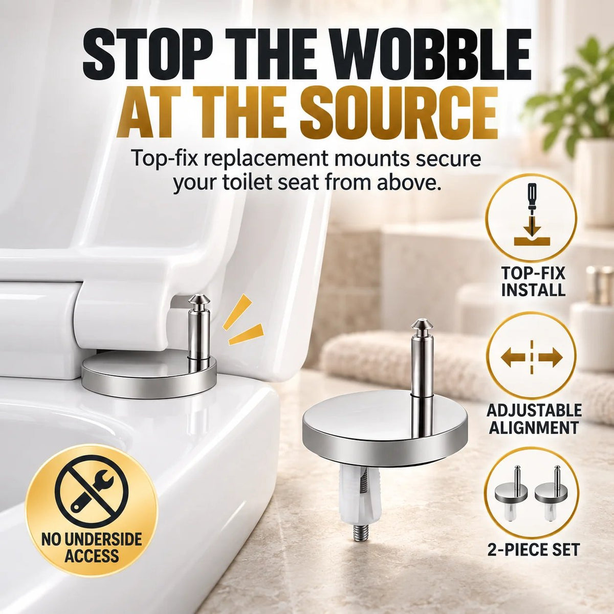 🔩 4-Pack Top-Fix Toilet Seat Hinge Bolts – Adjustable Anti-Wobble Replacement Kit