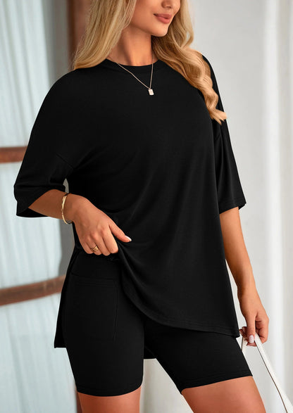 Women's Two Piece Lounge Set Summer Casual Oversized Shirts