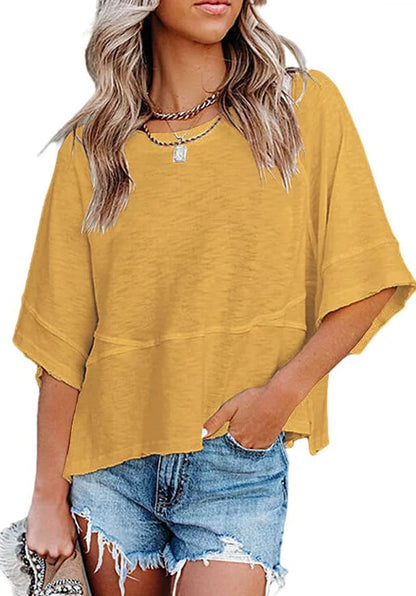 Summer Special Offer-Panel Solid Color Flared Sleeve T-Shirt