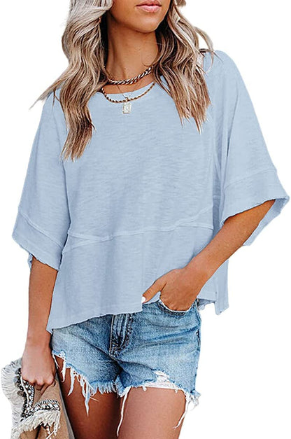 Summer Special Offer-Panel Solid Color Flared Sleeve T-Shirt