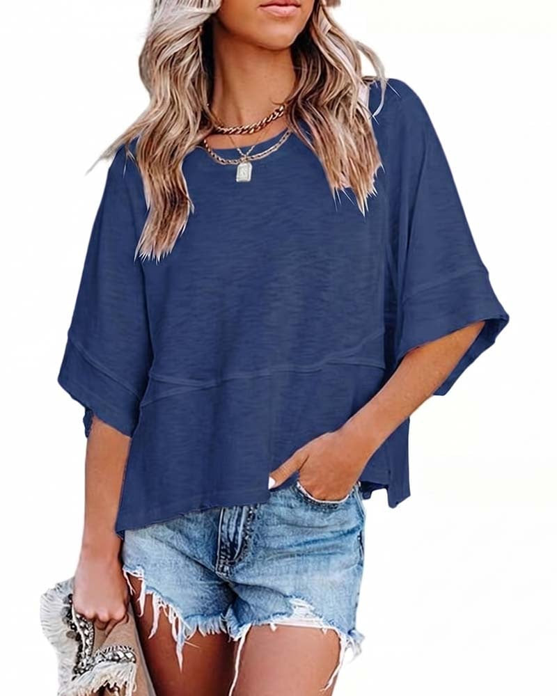 Summer Special Offer-Panel Solid Color Flared Sleeve T-Shirt