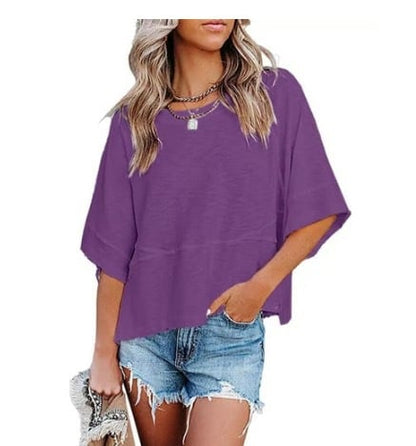 Summer Special Offer-Panel Solid Color Flared Sleeve T-Shirt