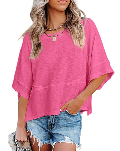 Summer Special Offer-Panel Solid Color Flared Sleeve T-Shirt