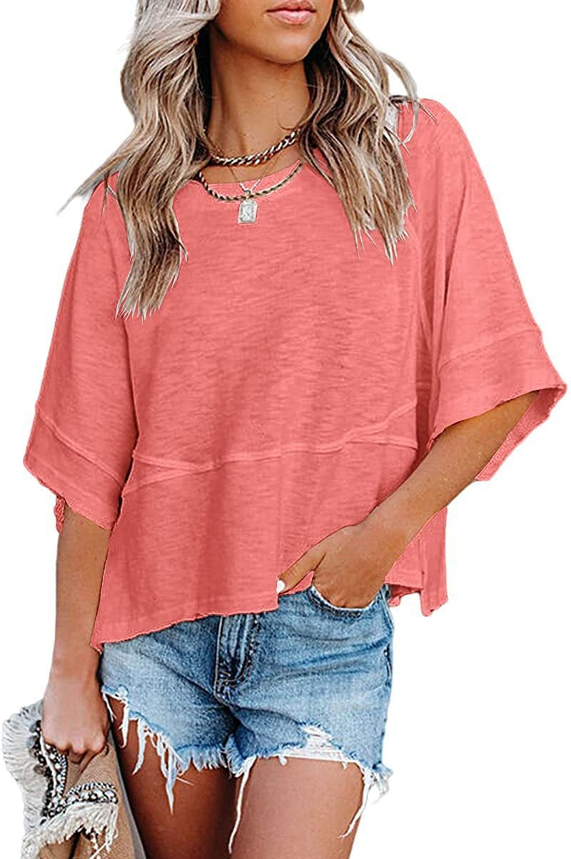 Summer Special Offer-Panel Solid Color Flared Sleeve T-Shirt
