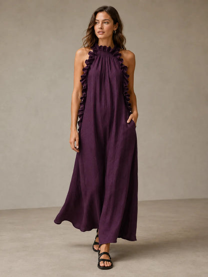 Breezy Halter Neck Ruffle Maxi Dress for Vacation & Summer Days