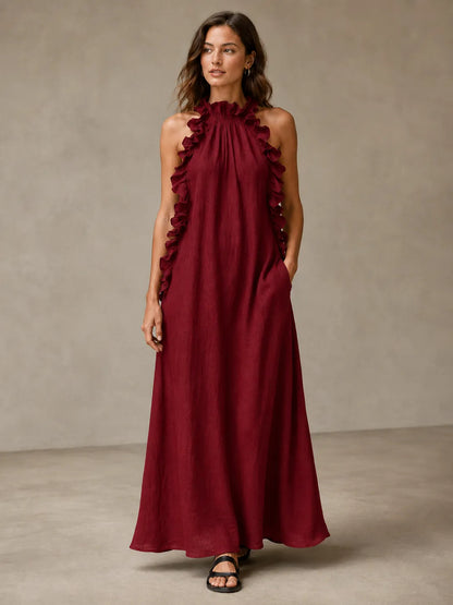 Breezy Halter Neck Ruffle Maxi Dress for Vacation & Summer Days