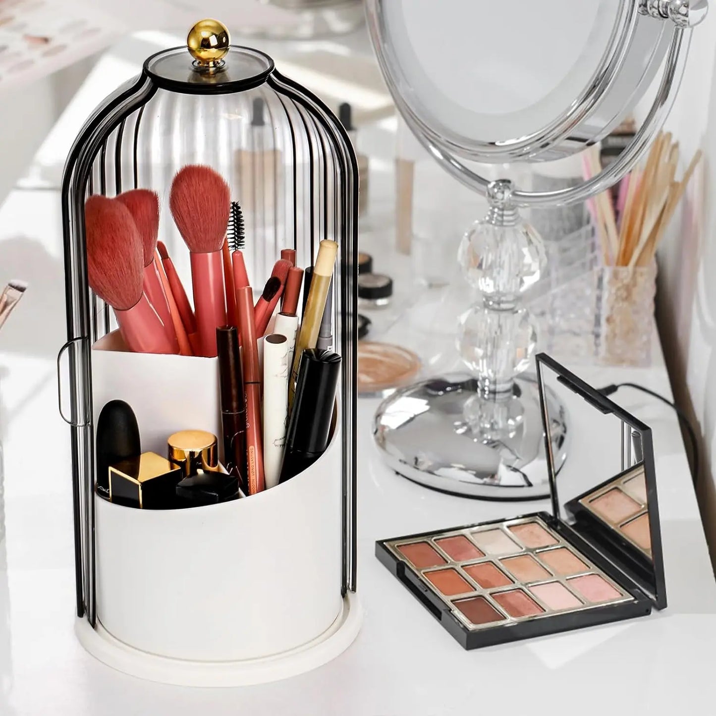 360-Degree Rotating Makeup Brush Organizer