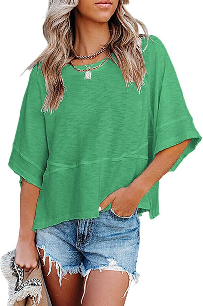 Summer Special Offer-Panel Solid Color Flared Sleeve T-Shirt