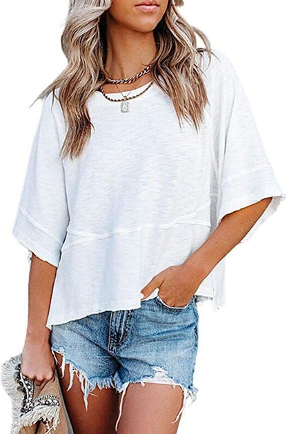 Summer Special Offer-Panel Solid Color Flared Sleeve T-Shirt