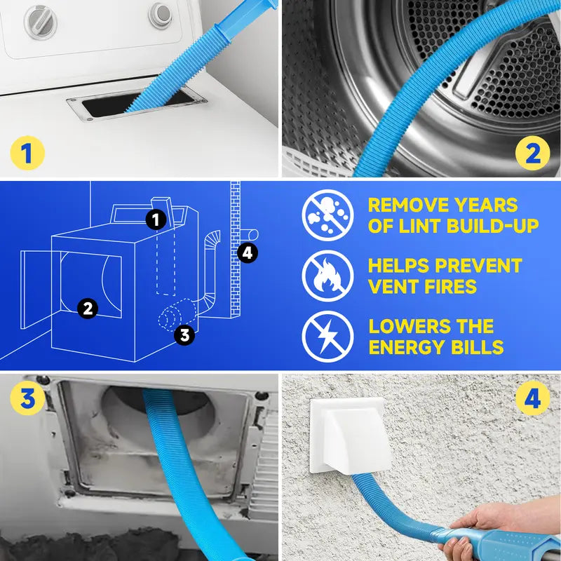 Dryer Vent Cleaner Kit 2 Pieces Vacuum Hose Attachment Lint Brush Universal Quick Lint Remover Deep Cleaning Improve Dryer Efficiency Lower Electric Bills