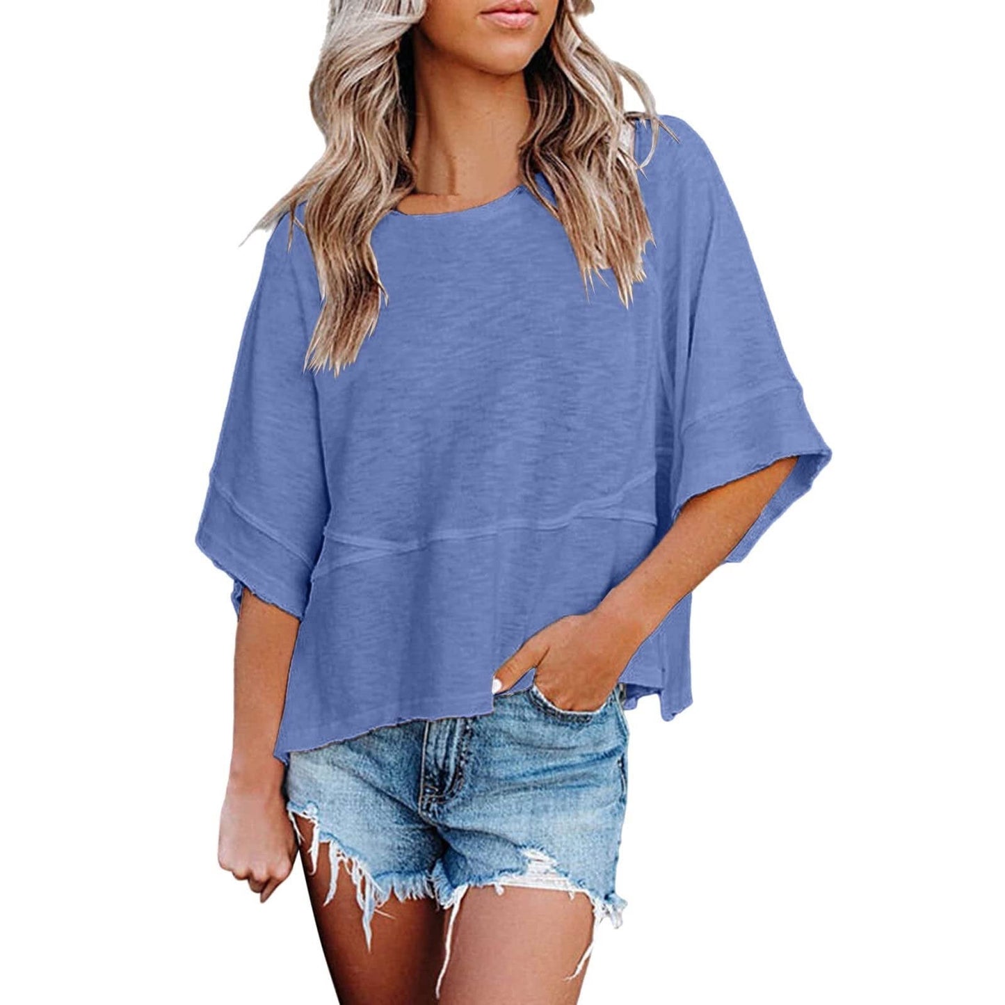 Summer Special Offer-Panel Solid Color Flared Sleeve T-Shirt