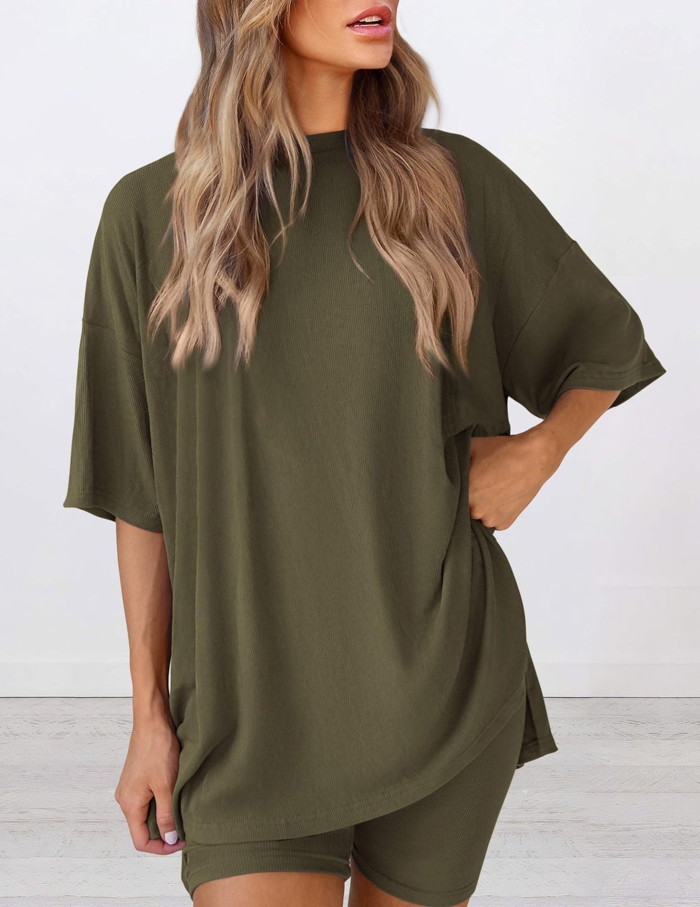 Women's Two Piece Lounge Set Summer Casual Oversized Shirts