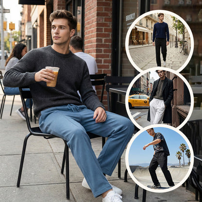 👖 50% OFF NOW! 🌿 Men's Straight Leg Pants – Elastic Waist, Drawstring & Knit – Casual Comfort & Breathable ✨